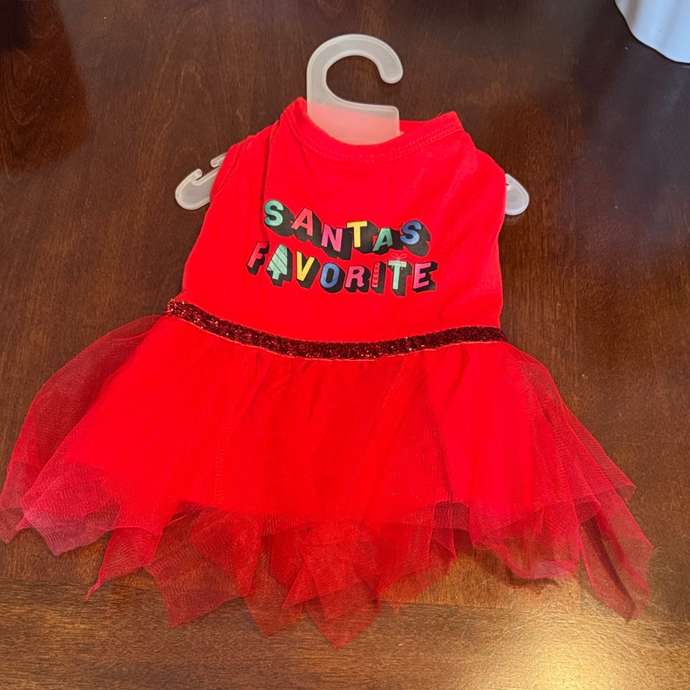 Red "Santa's Favorite" Tulle dog Costume Dress